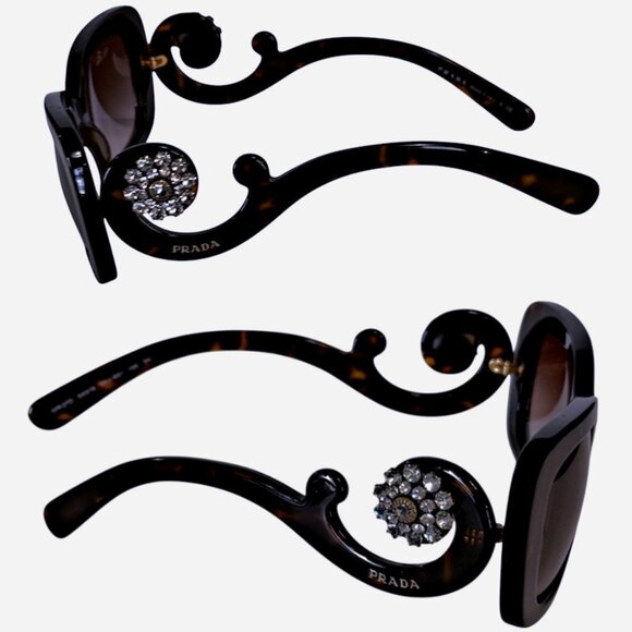 PRADA Baroque Tortoise Sunglasses w/Swarovski Crystal Temples #SPR270 - Picture 10 of 16